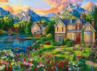 Jigsaw Puzzle Lakeside houses