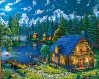 Jigsaw Puzzle Houses by the river