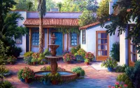 Jigsaw Puzzle Patio with fountain