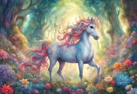 Jigsaw Puzzle Unicorn in a flower forest