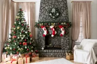 Rompecabezas Fir tree by fireplace