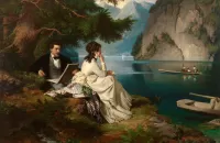 Слагалица Elegant couple by the lake
