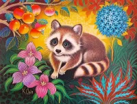 Quebra-cabeça Raccoon and flowers