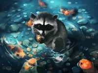 Слагалица Raccoon with coins