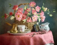 Jigsaw Puzzle Eustoma in a basket