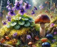 Jigsaw Puzzle Violets and mushroom