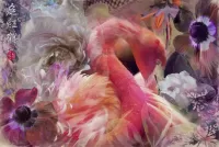 Пазл Фламинго в цветах