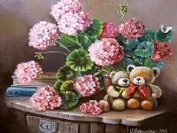 Jigsaw Puzzle Geranium and teddy-bears