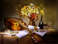 Jigsaw Puzzle Guitar and bouquet