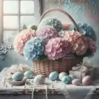 Quebra-cabeça Hydrangea and Easter eggs