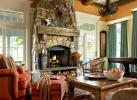 Bulmaca Living room with fireplace