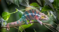 Puzzle Chameleon on a branch
