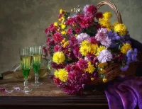 Слагалица Chrysanthemums and glasses
