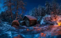 Jigsaw Puzzle Hut in the winter forest