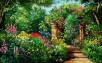 Jigsaw Puzzle Gate and garden