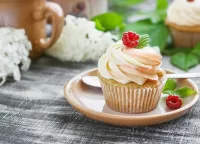 Puzzle Cupcake with raspberries