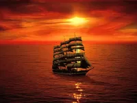 Bulmaca Ship at sunset