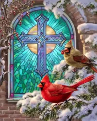 Puzzle Stained glass cardinals