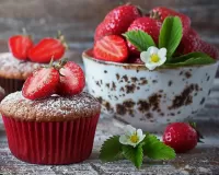 Jigsaw Puzzle Cupcake with strawberries