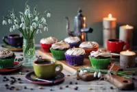 Jigsaw Puzzle Cupcakes with coffee