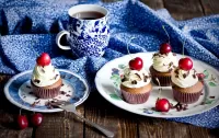 Jigsaw Puzzle Cupcakes with cherries for tea