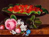 Jigsaw Puzzle Strawberry and flowers