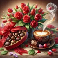 Jigsaw Puzzle Coffee, sweets and flowers