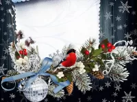 Пазл Коллаж со снегирем