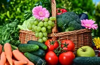 パズル Basket with flowers and vegetables