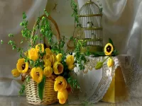 Jigsaw Puzzle Basket with tulips