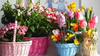 Jigsaw Puzzle Baskets with flowers
