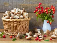 Jigsaw Puzzle Basket with mushrooms
