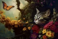 Пазл Кошка и бабочка 