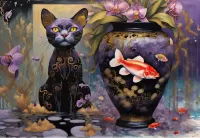 Rompecabezas Cat and Orchids