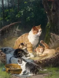 Пазл Кошка с котятами