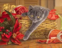 Jigsaw Puzzle Cat in basket