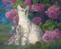Jigsaw Puzzle Cats and lilacs