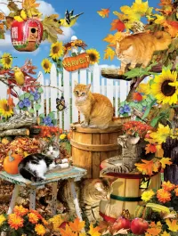 Jigsaw Puzzle Cat in autumn garden