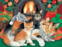 Jigsaw Puzzle Cats at the fireplace
