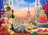 Пазл Кошки в Париже