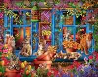 Jigsaw Puzzle Cats in the garden