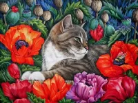 Jigsaw Puzzle Cat and poppies