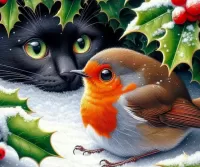 Jigsaw Puzzle Cat and bird