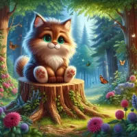 Puzzle Cat on a tree stump