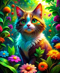 Jigsaw Puzzle Cat of flowers