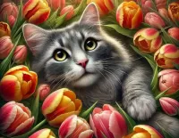 Slagalica Cat in tulips