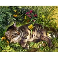 Jigsaw Puzzle Kitten and butterfly