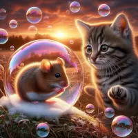 Jigsaw Puzzle Kitten and mouse