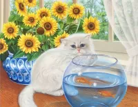 Quebra-cabeça Kitten and fish