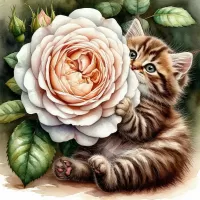 Пазл Котенок и роза